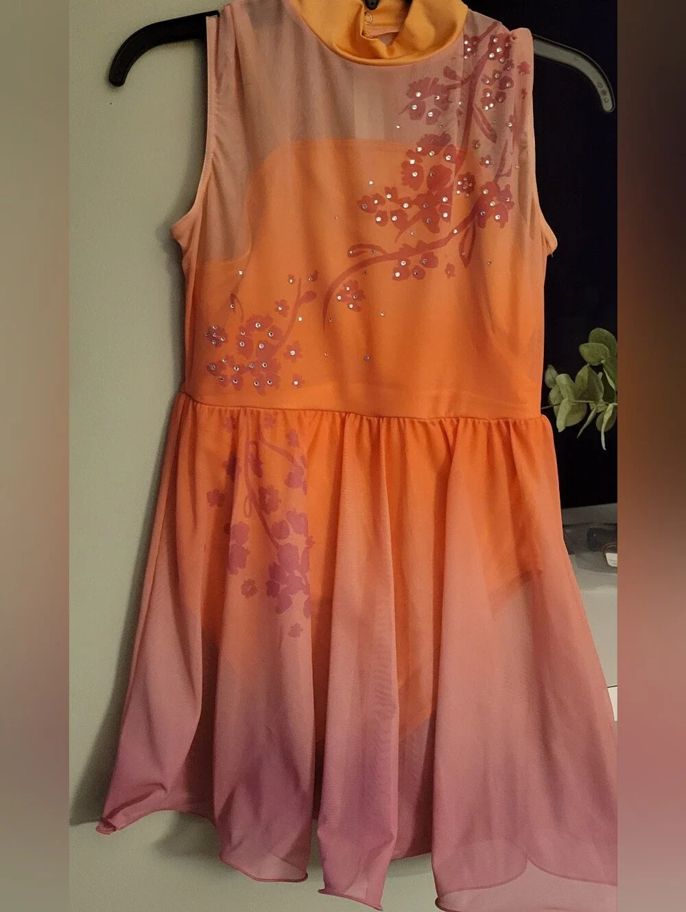 Weissman Orange to Pink Gradient Costume with Floral Rhinestones